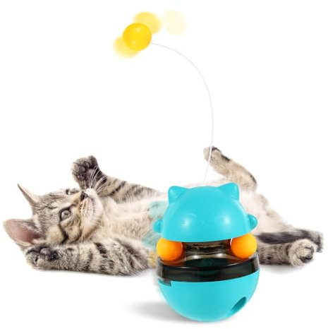 Chiluxendo Interaktives Katzenspielzeug Selbstbeschäftigung, 3 in 1 Katzen Spielzeug, Intelligenzspielzeug für Kitten, Katzen-Leckerli-Spender, Tumbler Katzenfutterspender Spielzeug (Blau)