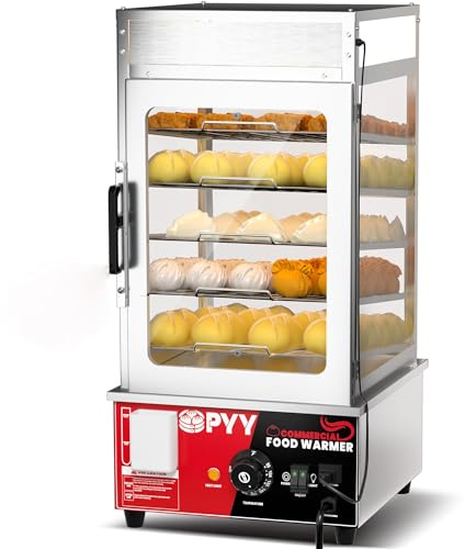 PYY Bun Steamer Electric Food Display - Upgrade Automatic Temperature Control 5 Layers Display Stainless Steel Commercial Bun Steamer For Kiosk, 1200W/110V