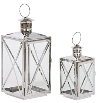 Lanterne argentée Verre Acier chromé 16 x 15 x 32 cm (2 pièces)