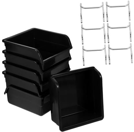 SOIMISS Juego De 6 Contenedores De Plástico Reforzado Para Tableros Perforados Con Ganchos, Cajas Grandes Negras Para Almacenamiento y Organización Sala De Manualidades y Garaje
