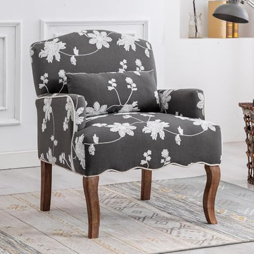 Ya-Home Modern Accent Chair Linen Lounge Tub Armchair, Upholstered Single Sofa Occasional Leisure Chair for Bedroom/Living Room/Reading, Gray