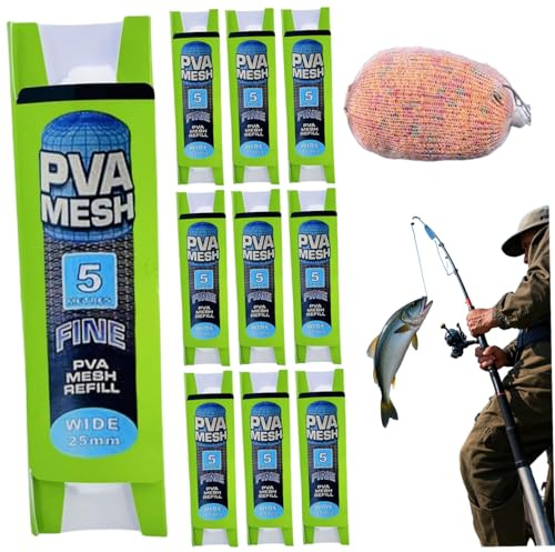 SHITOOMFE Attrezzatura da Pesca con Carpa, Sacchi Esche da 10 Pezzi, Porta di Esca Carpa a Maglie PVA da 16 Piedi, Accessori per la Pesca solubili di Larghezza 25 mm per l'alimentazione