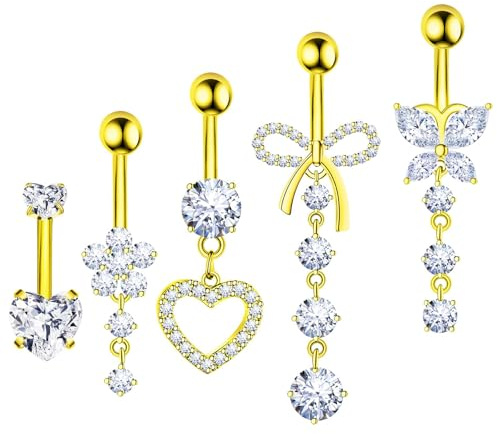 5 st navelpiercingar i kirurgiskt stål, silver/guld navelpiercingar för kvinnor, navelpiercingar i rostfritt stål med kubisk zirkonia, för kvinnor, silver, guld, blå, 1, Kubisk Zirkonia, 1 styck