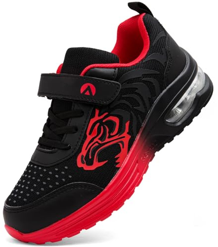 PiDaGlobal Baskets Enfant Mixte Chaussures de Course Garçon Chaussures de Sport Légères et Respirantes Fille Chaussures de Running École et Tous Les Jours 34EU Noir/Rouge