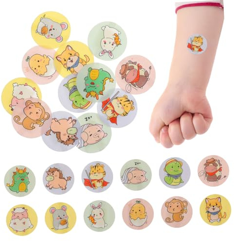 Gogogmee 120 piezas Unidades Apósitos Adhesivos Redondos Infantiles Vendajes Adhesivos Transpirables con Diseño de Dibujos Animados Protectores Impermeables para Pequeñas Heridas y Mini