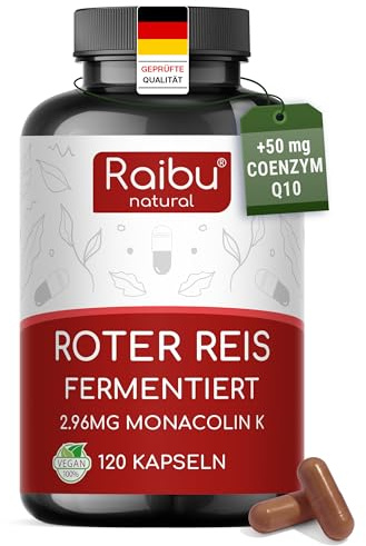 Levadura de arroz rojo con 50 mg de coenzima Q10 & 2,96 mg de monacolina K por cápsula - Apoyo al colesterol y a la función normal del corazón - Testado para citrinina - 120 cápsulas veganas