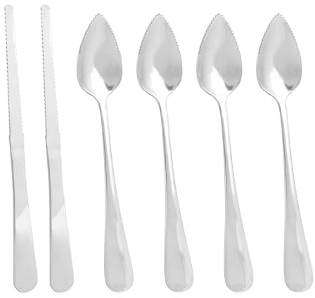 6pz Cucchiaio e Coltello Pompelmo Seghettato Set, Acciaio Inossidabile Agrumi Utensili Mangiare per Pompelmo Limone Kiwi Melone Lime Pitaya (Argento)