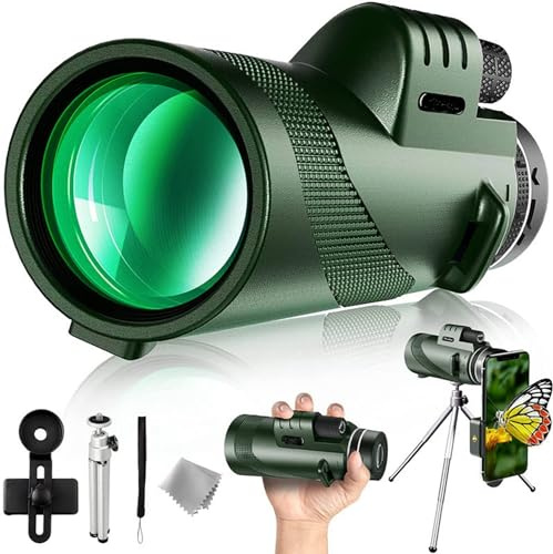 Auricase 12 x 50 monokulära monokulära teleskop hög effekt, med BAK4-prismor och FMC-lins, monokulära för fågelskådning, vandring, jakt, camping, resor (grön)
