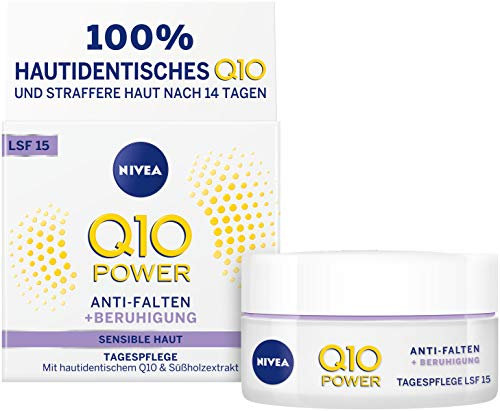 NIVEA Q10 Power Anti-Falten + Reduzierte Sensibilität Tagespflege für glattere & jünger aussehende Haut, Tagescreme mit LSF 15, 50 ml