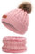 Martin Kench Kinder Winter Beanie Hut Schal Set Winter Mütze Loop Schal Set Kinder Unisex Strick Bommelmütze Wolle Schal für Mädchen Baby (Rosa)