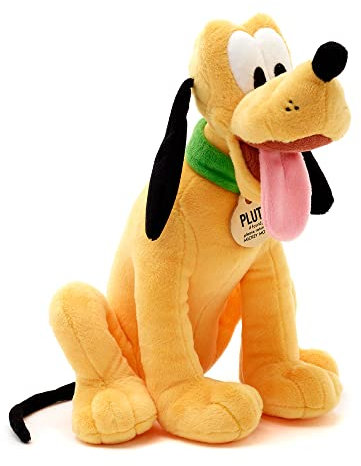 Disney Store Offizielles Kuscheltier Pluto, 25 cm, kuschelige Kultfigur Stofftier mit dem typischen Gesichtsausdruck und beschriebenem Halsband, für alle Altersstufen geeignet