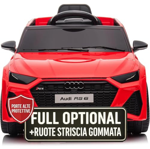 TOYSCAR Macchina Elettrica per Bambini Audi RS6 Full Optional Auto Elettrica per Bambini Telecomandata Sedile in Pelle Porte Apribili Doppio Motore Elettrico 12V Carico 25 kg