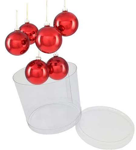Set Palline per albero di Natale in vetro Rosso Lucido decorato, Palle Natalizie confezione richiudibile in pvc, Sfere di vetro Addobbi Ornamenti Appendino Tonde Decorazione (10 cm)