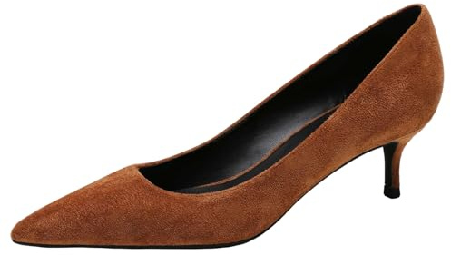 Jamron Femme Velours 5CM Talons Hauts Élégant Escarpins Bout Pointu Chaussures de Bureau Marron SN0711129-1 EU38.5