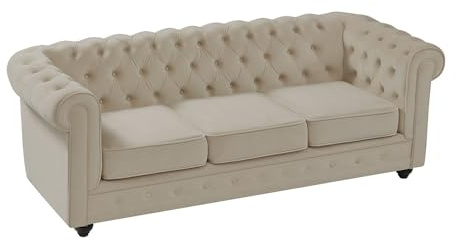 Vente-unique - Sofá Fijo 3 plazas Chesterfield - Terciopelo - Beige