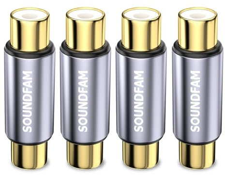 SOUNDFAM Cinch Kupplung RCA-Buchse zu RCA-Buchse Adapter Audio Video Verbindungsstück - 4Pcs, Grau