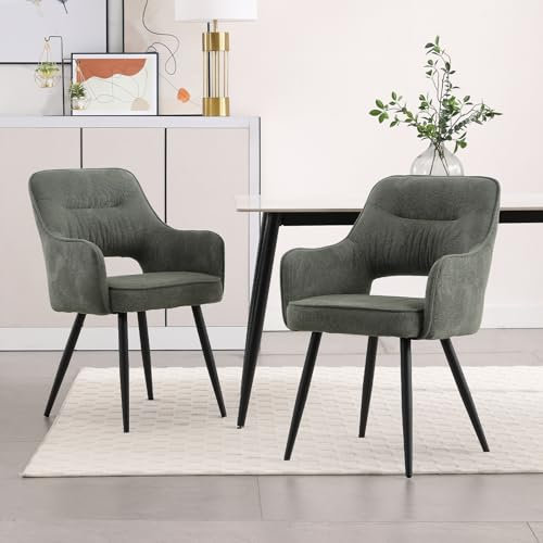 chairus 2er Set Esszimmerstühle Gepolsterte Küchenstühle aus Chenille Essstühle Armlehnstuhl für Wohnzimmer Akzentstühle mit Armlehne Schlafzimmer, Grün