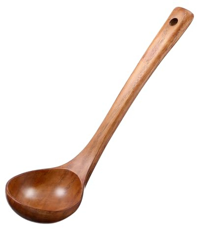 DOPENSPI Schöpfkelle aus Holz, 28 cm langem Griff Großer Küchenlöffel aus Holz, Naturholz Löffel Natürliche Textur Holzlöffel Breilöffel Suppenlöffel