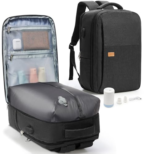 CADOLIM Vacuum Backpack Travel Bag With Pump,Large Travel Backpack for Women Men Ryanair 40x30x20 Underseat Hand Luggage Bag Carry On Cabin Size Flight Rucksack Fit 14/15.6 Inch Laptop Black