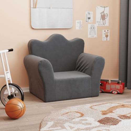 sephironlbb Barnsoffa antracit mjuk plysch, 54 x 34 x 45 cm, avtagbart överdrag, babymöbler för barnrum, bekväm sittplats med skumfyllning