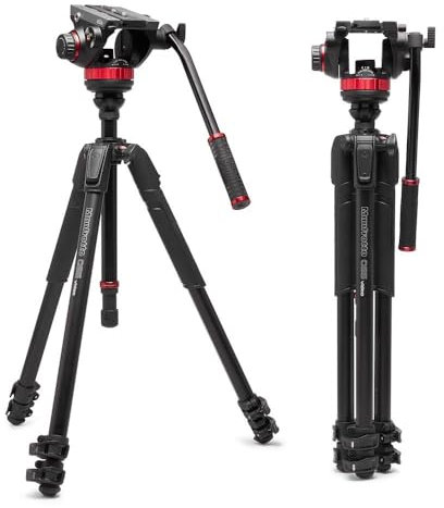 Manfrotto 055 Treppiede Video con Testa Video 502, in Alluminio, Video-Kit Robusto, con Colonna di Livellamento, Chiusura a Leva, Treppiede per Videocamere e Fotocamere DSLR/Mirrorless