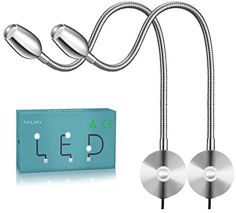 LED-Leselampe,Dimmbare-Nachttischlampe,an der Wand montiertes Arbeitslicht mit Memory-Funktion Touch-Schalter Nachtbeleuchtung Warmweiß,200LM/3000K/3W/ Wechselstrom,Länge:38cm (2PCS)