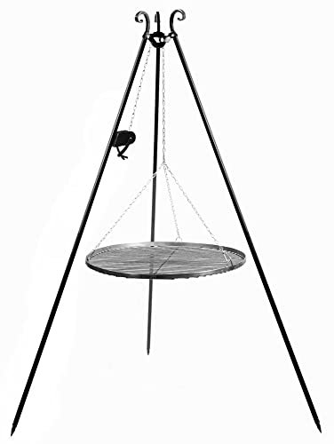 gartendekoparadies.de Grillgerät Schwenkgrill Dreibein Höhe 180 cm mit Grillrost aus Rohstahl und Kurbel (Grillrost Ø 50 cm)