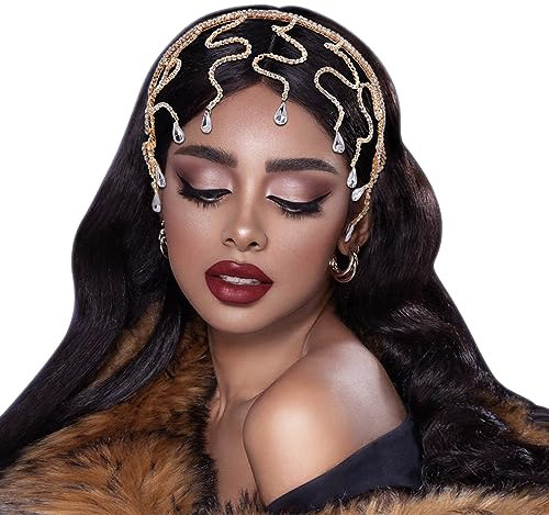 NICENEEDED Serre-Tête en Forme de Cerceau de Cheveux en Cristal de Serpent, Strass Tête Chaîne Front Bijoux, Accessoires de Cheveux de Diadème de Mariage pour Femmes Filles Fête D'Anniversaire