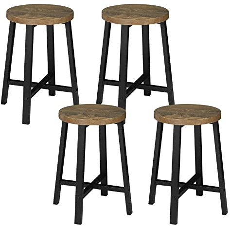 WOLTU 4X Sillas de Comedor, Taburete Redondo Bajo de Madera Maciza, Silla Tocador Resistente, para Cocina, Comedor, Dormitorio, Pasillo, Marrón Rústico y Negro, BH370hov-4