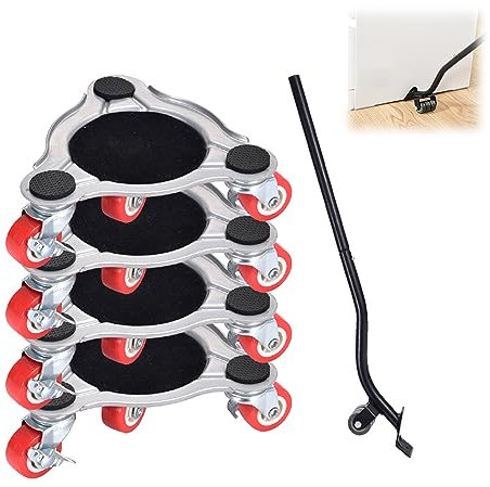 Juego de 5 en 1 Ruedas de Transporte para Muebles, Ruedas para Muebles Pesados con Elevador de Carga, Ruedas para Mover Muebles con Freno de Pie, Capacidad de Carga 400 kg