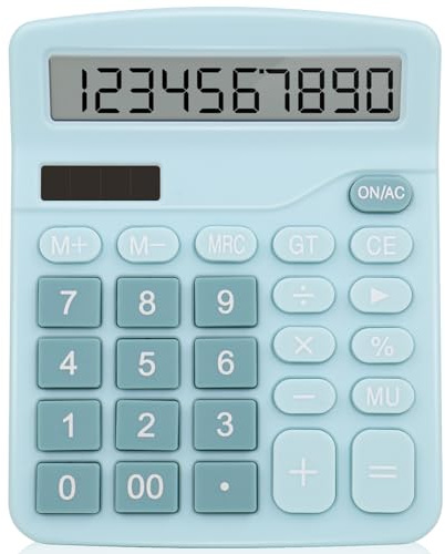 lohey Calculator, 12-Digit Solar Battery Desk Calculator with Large LCD Display Large Buttons, Dual Power Desktop Calculators for Office Home School, Home (Blue)