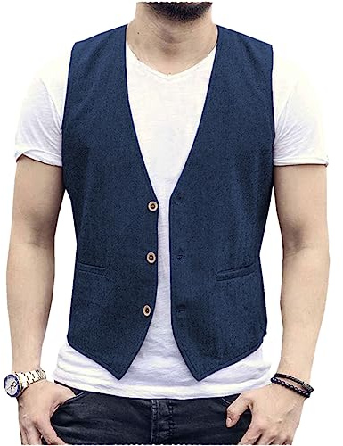 AeoTeokey Chaleco de lino de verano para hombre, chaleco informal, ajuste regular
