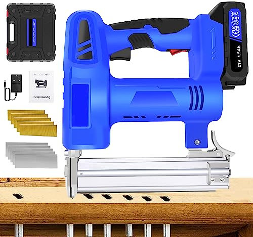 21V Cordless 2-in-1 Staple/Nail Gun with Battery, Charger & 1000 Staples/Nails, Electric Brad Nailer for Upholstery, Fencing, Carpentry and Woodworking