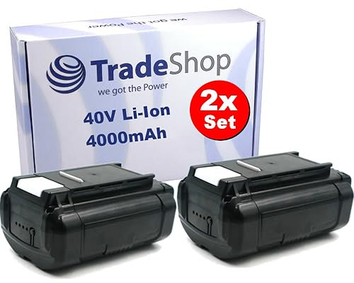 2X Trade-Shop Li-Ion Akku 36V/40V / 4000mAh kompatibel mit Ryobi 40-Volt Brushless Lithium-Ion Cordless Electric Lawn Mower, 40V Backpack Blower, 625 CFM