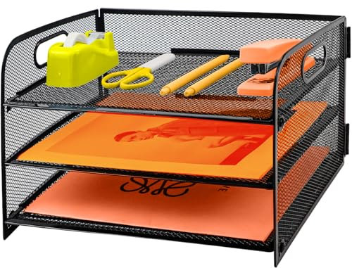 3 Fächer Dokumentenablage aus Metall, A4 Metall Büro Schreibtisch Organizer, Dokumentenhalter Aktenablage Zeitschriftenhalter Briefablage Papier Magazin Organisator, Schwarz
