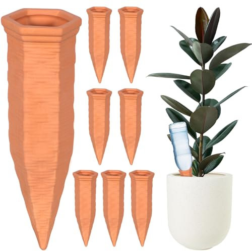 CIANBIFN 8 Set Tonkegel Bewässerung Bewässerungskegel Ton, Bewässerung Ton Bewässerung Tonkegel Gießhilfe Bewässerungssystem Tonkegel, für 1 L Flaschen, Zimmerpflanzen Bewässerung, Terrakotta