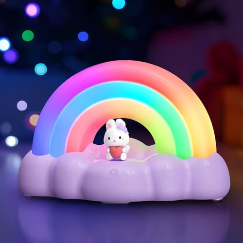 Veilleuse arc-en-ciel pour enfants - Lampe tactile LED avec minuterie et 3 modes d'éclairage - Rechargeable par USB - Batterie 1200 mAh - Lampe de chevet pour chambre à coucher et chambre d'enfant
