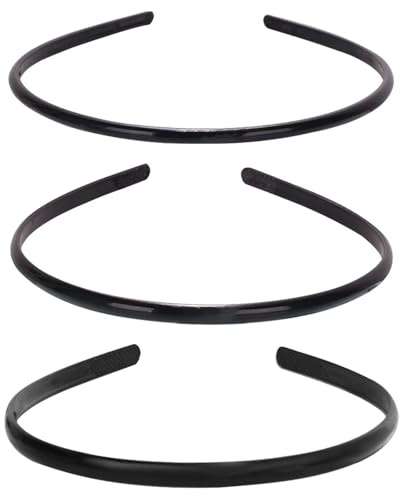 3 Pack Plastic Headband, 5 mm & 6 mm & 8 mm Teeth Comb Headband, Black Non-slip Hair Hoop, Unisex Sport Fashion Hair Band Accessories for Women and Men