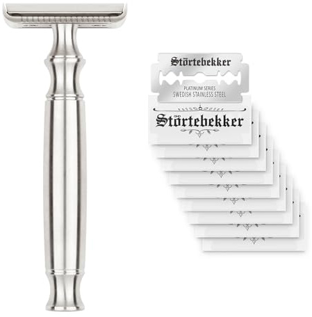 Störtebekker® Premium Rasierhobel Herren Rostock | Hochwertiger Nassrasierer aus Edelstahl | 163 g extra schwer für bessere Handhabung | inkl. 10 Rasierklingen aus Edelstahl | Safety Razor