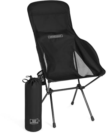 Temple Street Equipment TSE HC100 Camping Chair, 3.36lbs Lightweight Folding Chair with Cup Holder, Portable and Easy to Carry for Camping, Beach, Hiking, Urbain, Festival or Garden (Black)