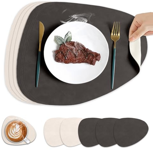 HAGOT Lot de 6 Set de Table et Dessous de Verre, Set de Table Antidérapant Double Face, Lavable, Sets Tables Faciles à Nettoyer