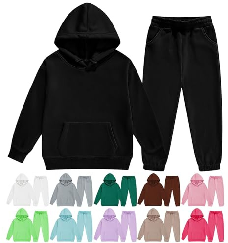Tuta da ginnastica in 2 pezzi, tinta unita, oversize, per ragazzi e ragazze, tuta in pile larga, con cappuccio e pantaloni larghi della tuta, rosa acceso, 11-12 anni