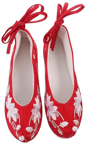 Beavorty Scarpe in Stile Cinese Ricamate da Donna, Zeppa Nascosta Vintage in Stoffa, Scarpe Hanfu Leggere per Occasioni Tradizionali ed Eleganti, Taglia 39 Rosse