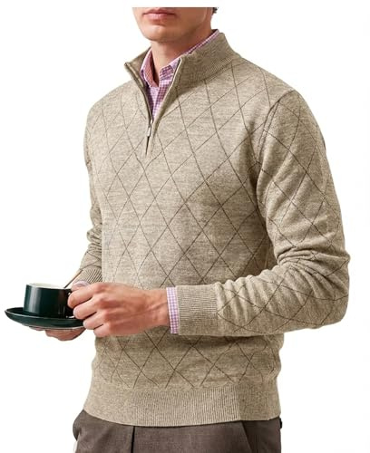Jinsha Jersey Hombre Cuello Alto Primavera Invierno Sweater Pullover con 1/4 Cremallera Punto Moda Gris Negro Cálido Sueter para Hombre Suéter Ropa