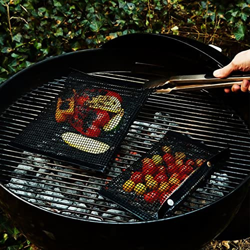 Dioche Nonstick BBQ Grillning Återanvändbar BBQ Mesh Grillpåse - Non-stick Grillpåse för kol-, gas- och Elgrillar - Stor Storlek 24 * 14 Cm - Perfekt för Kycklingvingar, Räkor, Fisk, (Svart)