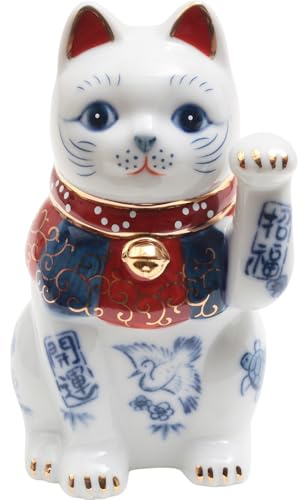 YOSHINOYA KYUBEI Lucky Cat, Good Fortune, 3.8in, Cat Decor, Japanese Decor, Auspicious Patterns, Porcelain, with Box, 7438-Z-US