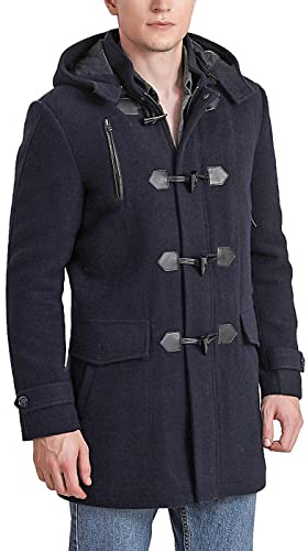 BGSD Men's Tyson Wool Blend Leather Trimmed Toggle Coat Navy Large