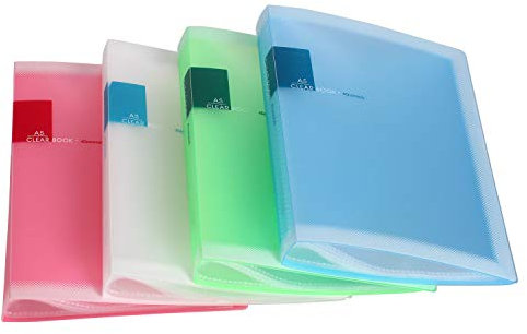 TUKA-i-AKUT [4x] Sichtbuch PP A5 insgesamt 160 Klarsichthüllen für 320 Blatt (je Buch 40 Klarsichthüllen), Transparente Hülle, Solid Präsentationsordner aus PP, 4er Set in 4 Farben, TKD8032-4x