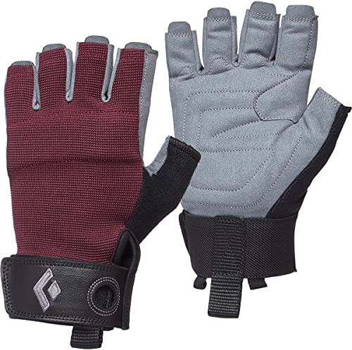 BLACK DIAMOND Women's Crag Half-Finger Gloves | Breathable Stretch Mesh | Synthetic Leather Palm | Lightweight Protection for Belaying & Via Ferrata | Bordeaux | Large