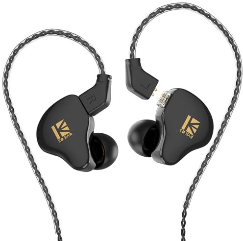 Yinyoo KBEAR KS1 in Ear Monitor, Auriculares Estéreo con Cable, Doble Circuito Magnectic Dinámico, HiFi Auriculares de Alta Resolución con Cancelación de Ruido, Cable Desmontable (Negro, con Mic)